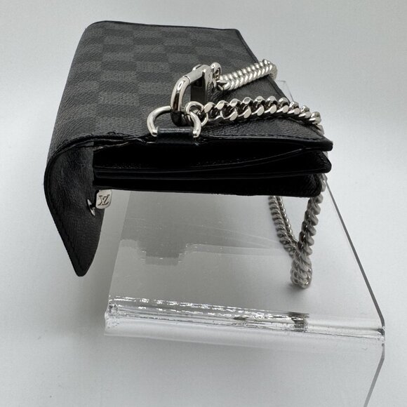 Louis Vuitton Black Checkered Wallet with Silver Chain - Picture 15 of 16